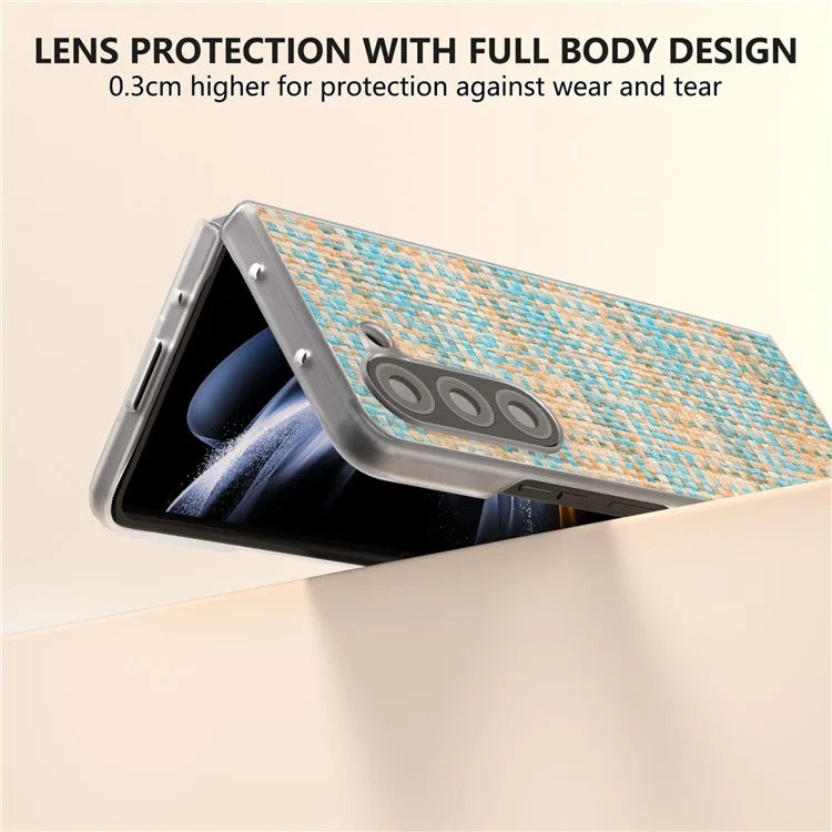For Samsung Galaxy Z Fold5 5G Case Colorful Plaid Texture Leather+PC Phone Cover Matte Edge