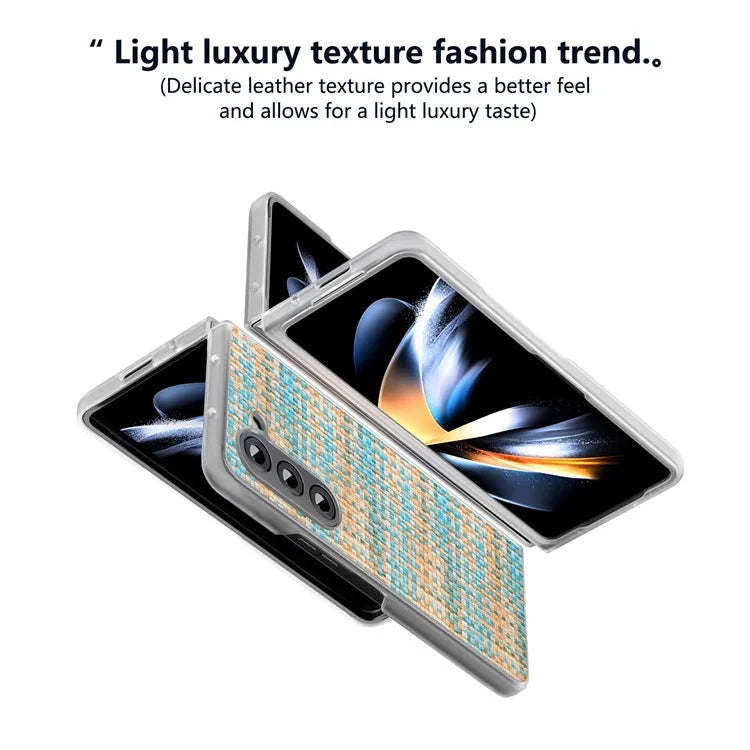 For Samsung Galaxy Z Fold5 5G Case Colorful Plaid Texture Leather+PC Phone Cover Matte Edge