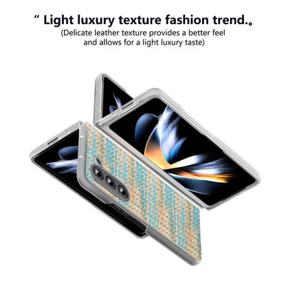 For Samsung Galaxy Z Fold5 5G Case Colorful Plaid Texture Leather+PC Phone Cover Matte Edge