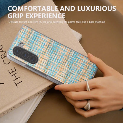 For Samsung Galaxy Z Fold5 5G Case Colorful Plaid Texture Leather+PC Phone Cover Matte Edge