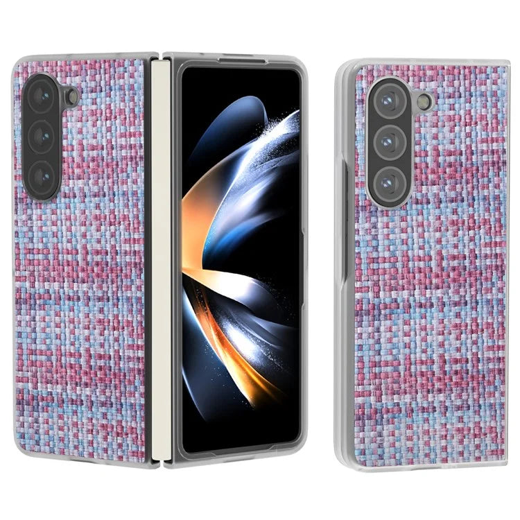 For Samsung Galaxy Z Fold5 5G Case Colorful Plaid Texture Leather+PC Phone Cover Matte Edge
