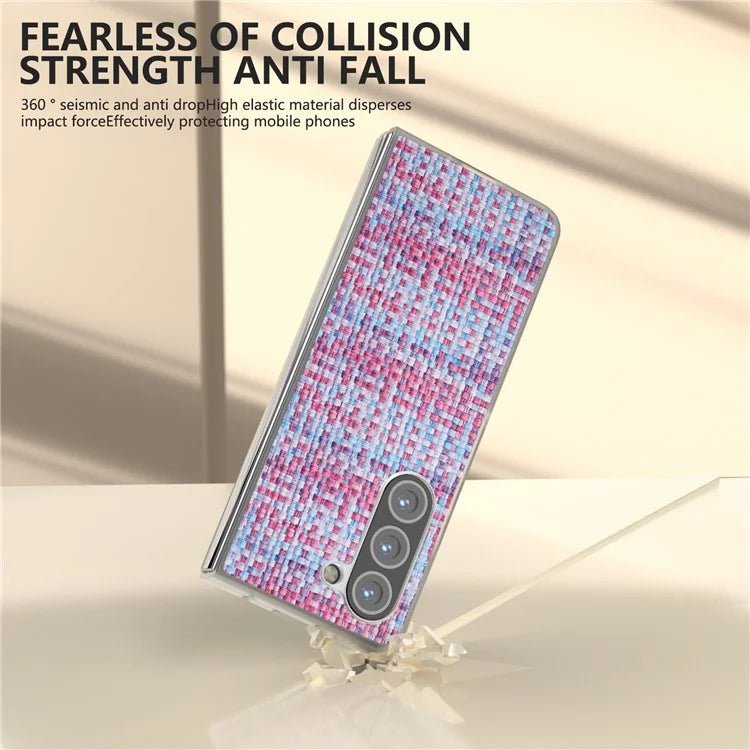 For Samsung Galaxy Z Fold5 5G Case Colorful Plaid Texture Leather+PC Phone Cover Matte Edge