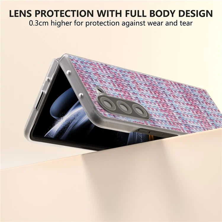 For Samsung Galaxy Z Fold5 5G Case Colorful Plaid Texture Leather+PC Phone Cover Matte Edge