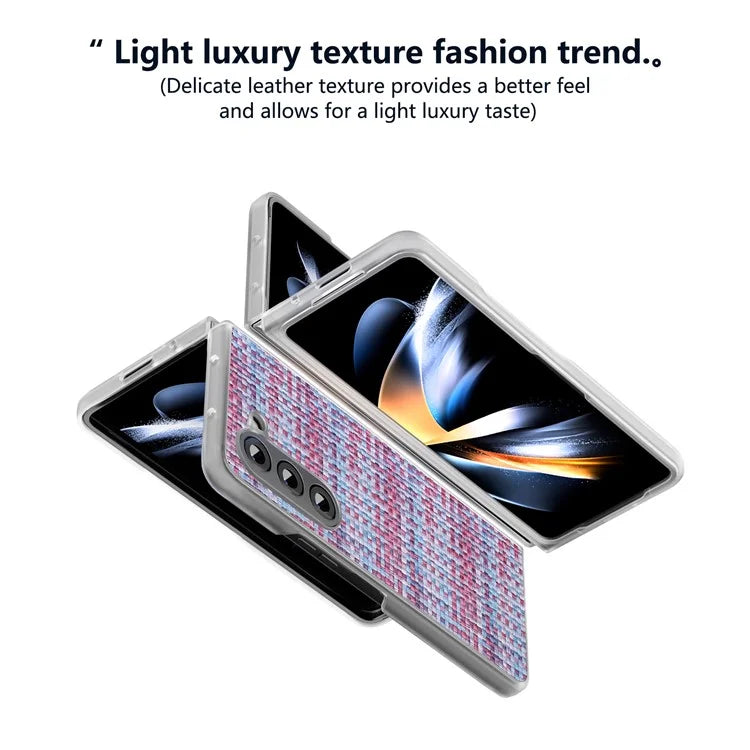 For Samsung Galaxy Z Fold5 5G Case Colorful Plaid Texture Leather+PC Phone Cover Matte Edge