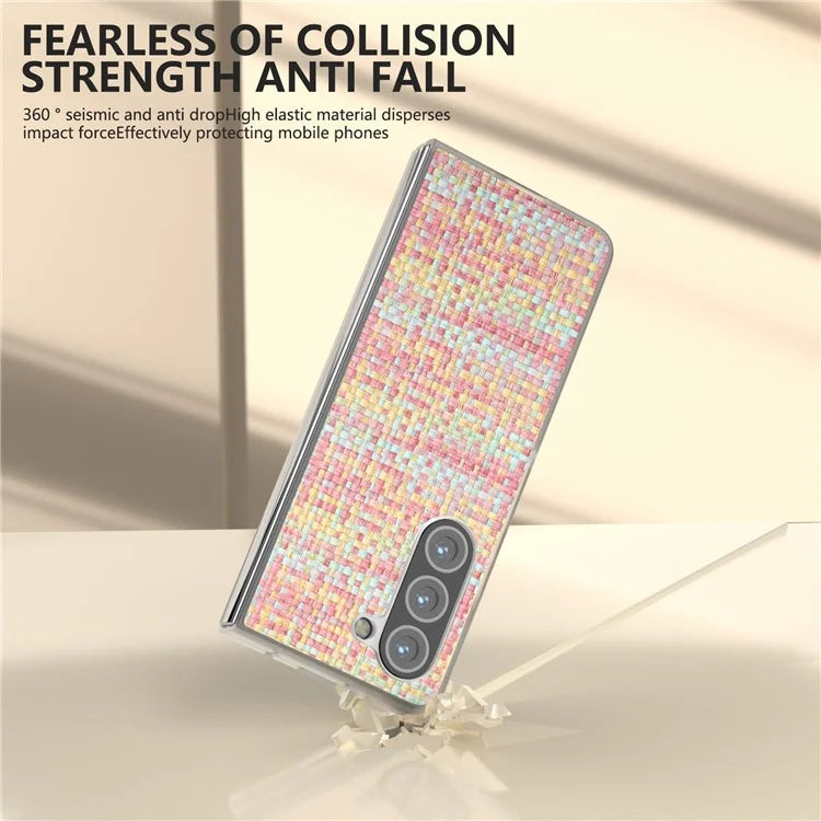 For Samsung Galaxy Z Fold5 5G Case Colorful Plaid Texture Leather+PC Phone Cover Matte Edge