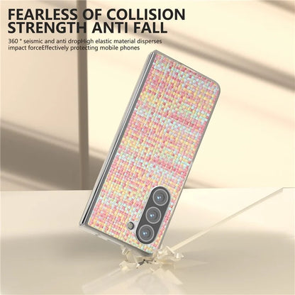 For Samsung Galaxy Z Fold5 5G Case Colorful Plaid Texture Leather+PC Phone Cover Matte Edge