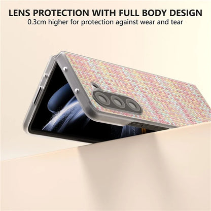 For Samsung Galaxy Z Fold5 5G Case Colorful Plaid Texture Leather+PC Phone Cover Matte Edge