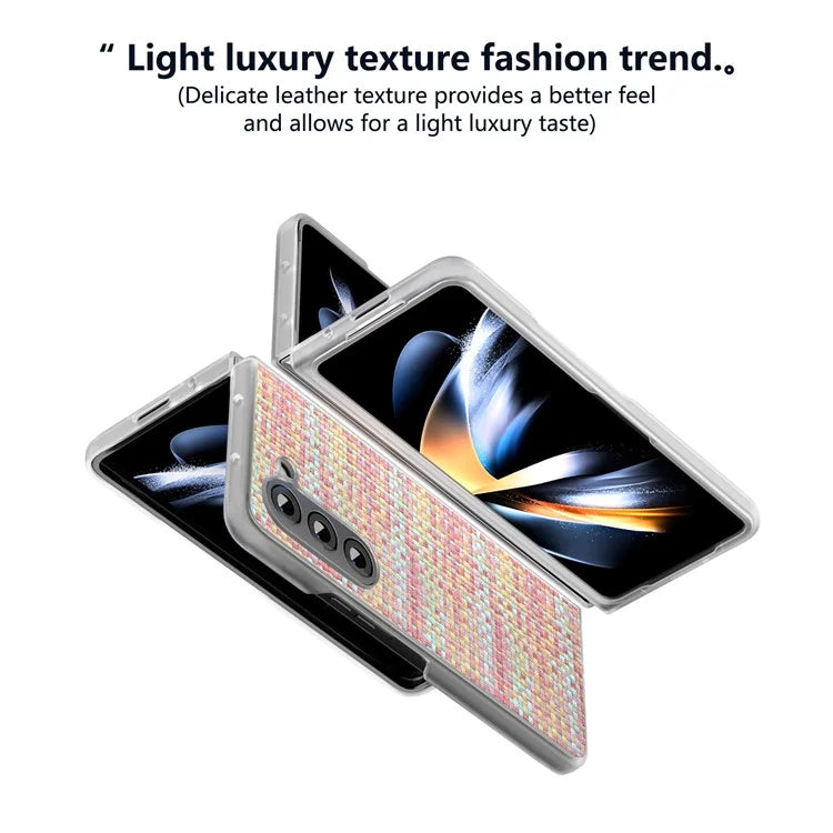 For Samsung Galaxy Z Fold5 5G Case Colorful Plaid Texture Leather+PC Phone Cover Matte Edge