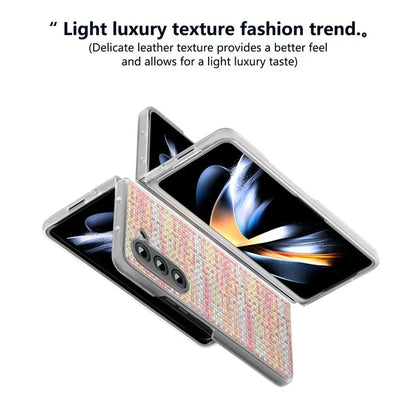 For Samsung Galaxy Z Fold5 5G Case Colorful Plaid Texture Leather+PC Phone Cover Matte Edge