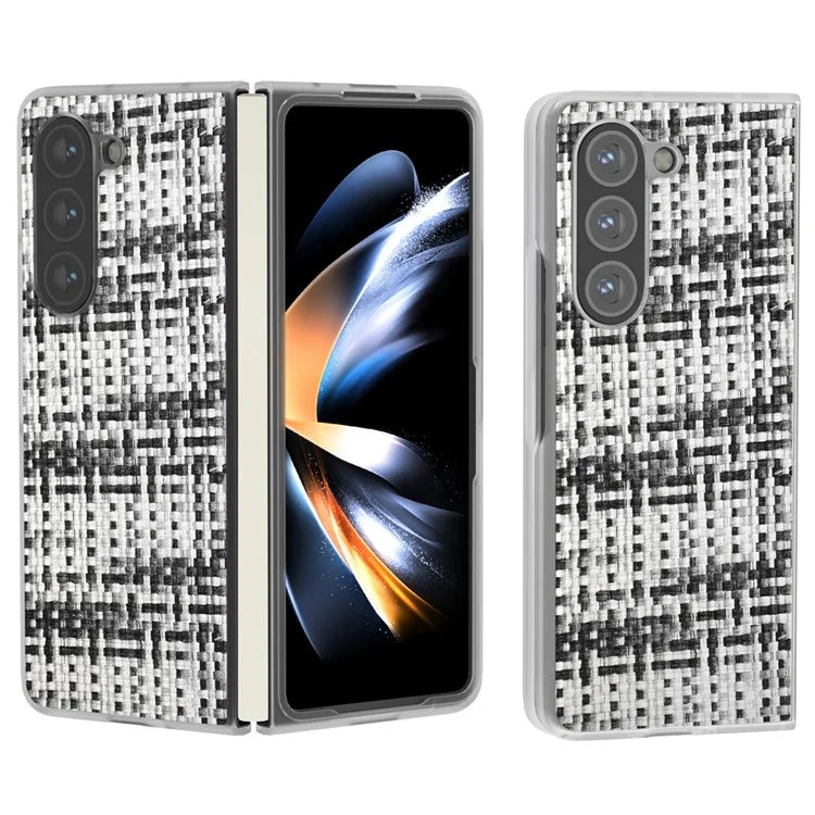For Samsung Galaxy Z Fold5 5G Case Colorful Plaid Texture Leather+PC Phone Cover Matte Edge