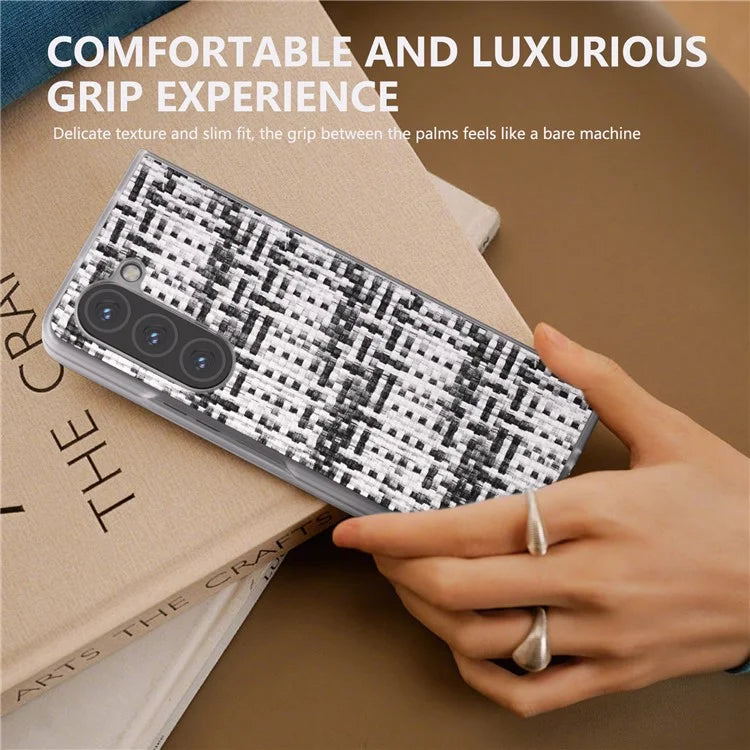 For Samsung Galaxy Z Fold5 5G Case Colorful Plaid Texture Leather+PC Phone Cover Matte Edge