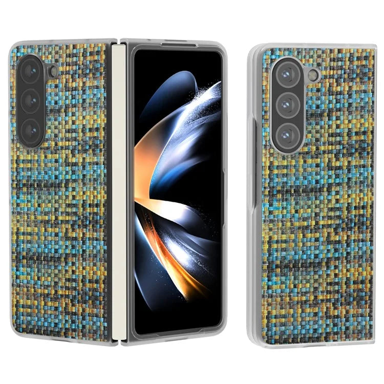 For Samsung Galaxy Z Fold5 5G Case Colorful Plaid Texture Leather+PC Phone Cover Matte Edge