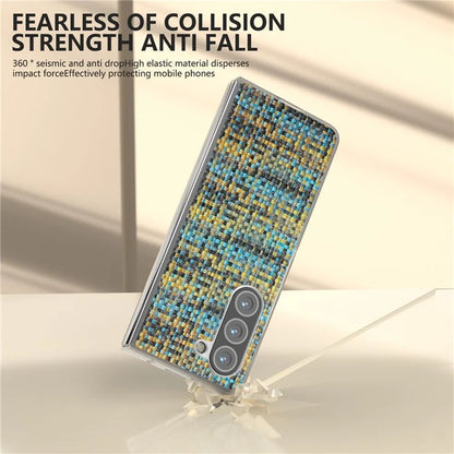 For Samsung Galaxy Z Fold5 5G Case Colorful Plaid Texture Leather+PC Phone Cover Matte Edge