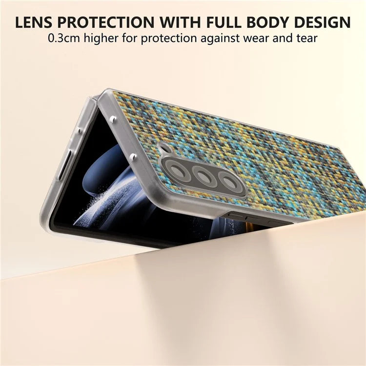 For Samsung Galaxy Z Fold5 5G Case Colorful Plaid Texture Leather+PC Phone Cover Matte Edge