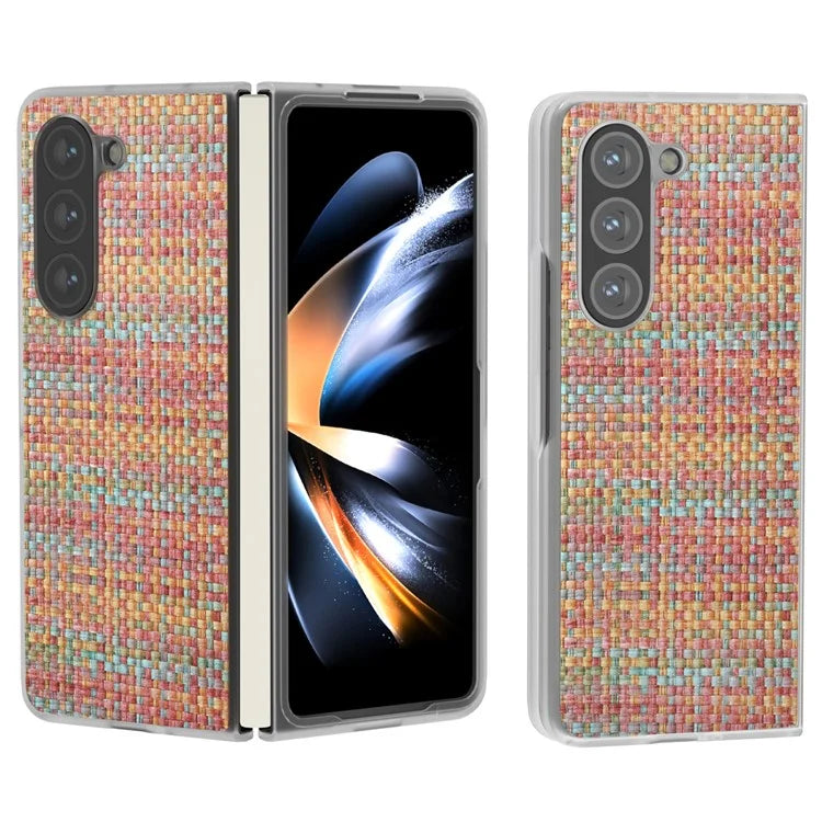 For Samsung Galaxy Z Fold5 5G Case Colorful Plaid Texture Leather+PC Phone Cover Matte Edge