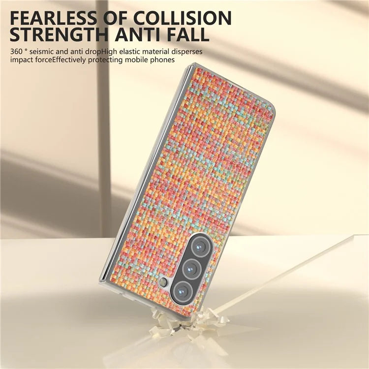 For Samsung Galaxy Z Fold5 5G Case Colorful Plaid Texture Leather+PC Phone Cover Matte Edge