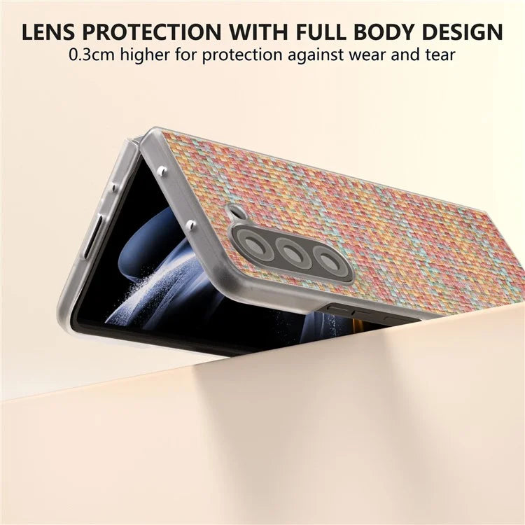 For Samsung Galaxy Z Fold5 5G Case Colorful Plaid Texture Leather+PC Phone Cover Matte Edge