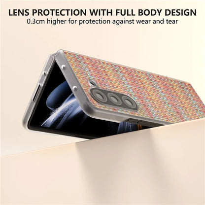 For Samsung Galaxy Z Fold5 5G Case Colorful Plaid Texture Leather+PC Phone Cover Matte Edge
