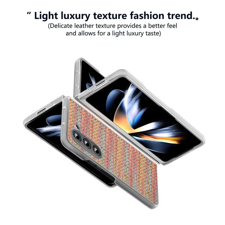 For Samsung Galaxy Z Fold5 5G Case Colorful Plaid Texture Leather+PC Phone Cover Matte Edge
