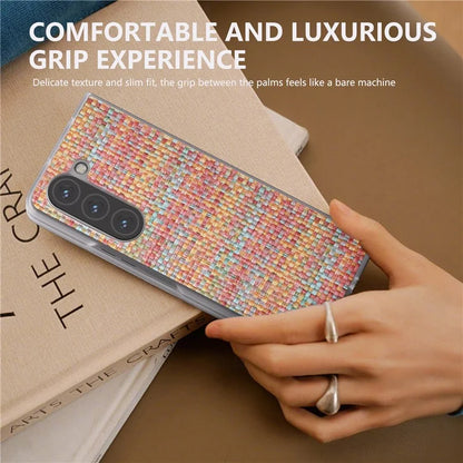 For Samsung Galaxy Z Fold5 5G Case Colorful Plaid Texture Leather+PC Phone Cover Matte Edge