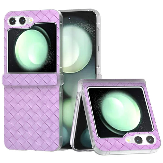 For Samsung Galaxy Z Flip5 5G Case Woven Texture Hinge Protection Leather Phone Cover
