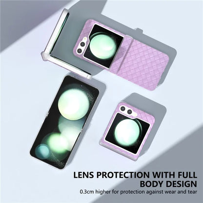 For Samsung Galaxy Z Flip5 5G Case Woven Texture Hinge Protection Leather Phone Cover