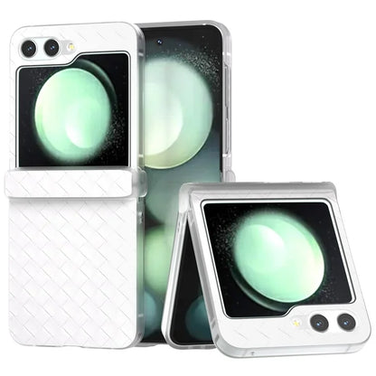 For Samsung Galaxy Z Flip5 5G Case Woven Texture Hinge Protection Leather Phone Cover