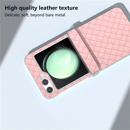 For Samsung Galaxy Z Flip5 5G Case Woven Texture Hinge Protection Leather Phone Cover