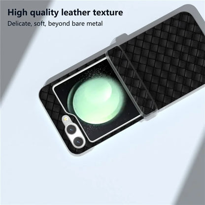 For Samsung Galaxy Z Flip5 5G Case Woven Texture Hinge Protection Leather Phone Cover