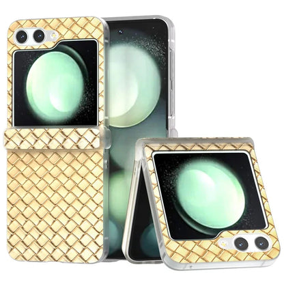 For Samsung Galaxy Z Flip5 5G Case Woven Texture Hinge Protection Leather Phone Cover