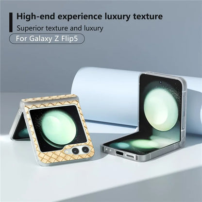 For Samsung Galaxy Z Flip5 5G Case Woven Texture Hinge Protection Leather Phone Cover