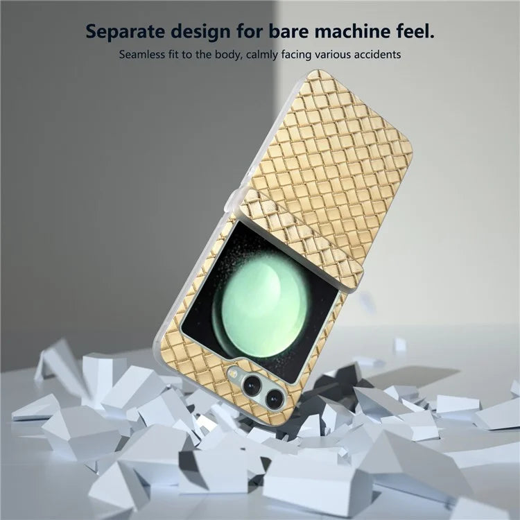 For Samsung Galaxy Z Flip5 5G Case Woven Texture Hinge Protection Leather Phone Cover