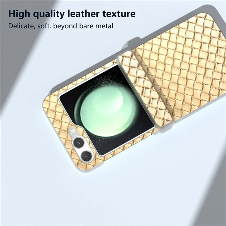For Samsung Galaxy Z Flip5 5G Case Woven Texture Hinge Protection Leather Phone Cover