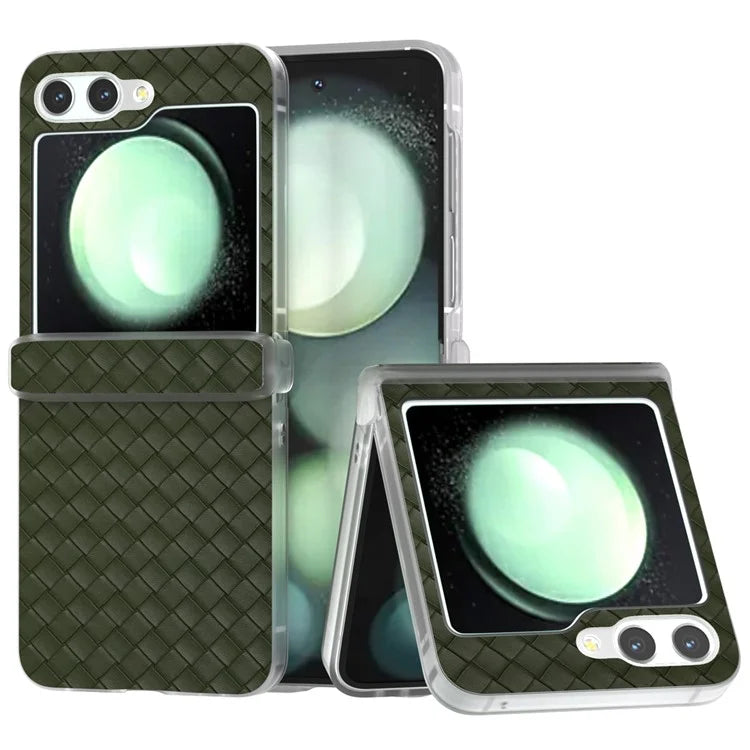 For Samsung Galaxy Z Flip5 5G Case Woven Texture Hinge Protection Leather Phone Cover