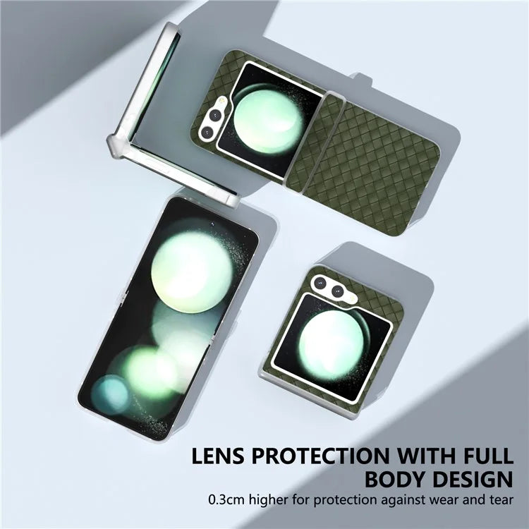 For Samsung Galaxy Z Flip5 5G Case Woven Texture Hinge Protection Leather Phone Cover