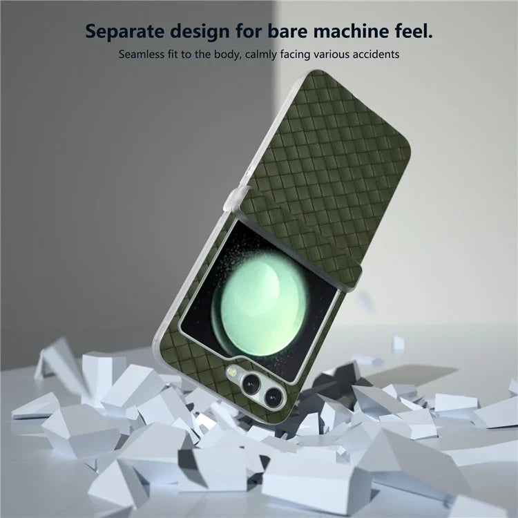 For Samsung Galaxy Z Flip5 5G Case Woven Texture Hinge Protection Leather Phone Cover
