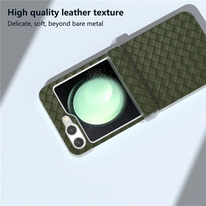 For Samsung Galaxy Z Flip5 5G Case Woven Texture Hinge Protection Leather Phone Cover