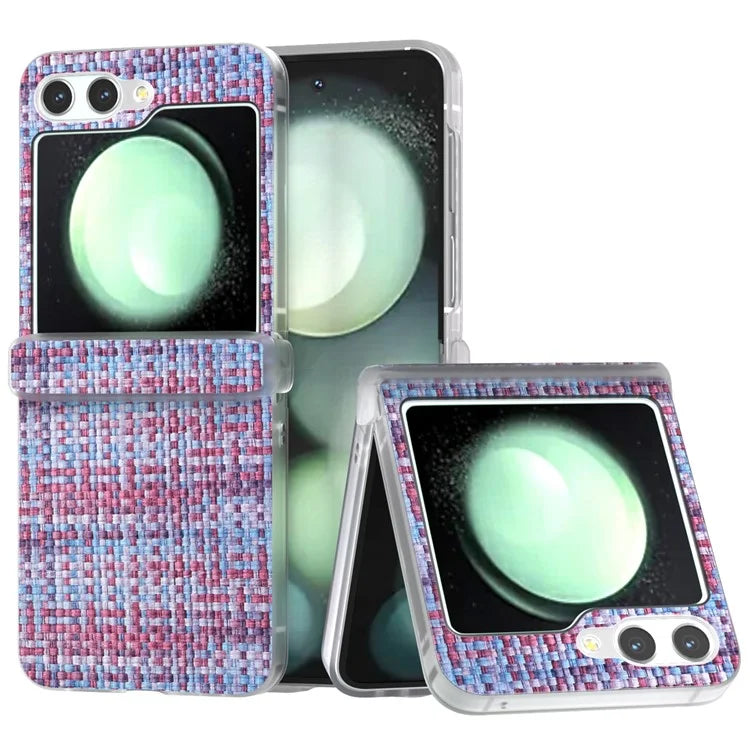 For Samsung Galaxy Z Flip5 5G Case Colorful Plaid Texture Leather Phone Cover Matte Frame Hinge Protection