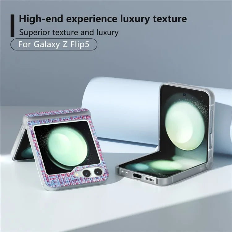 For Samsung Galaxy Z Flip5 5G Case Colorful Plaid Texture Leather Phone Cover Matte Frame Hinge Protection