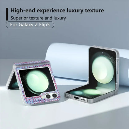 For Samsung Galaxy Z Flip5 5G Case Colorful Plaid Texture Leather Phone Cover Matte Frame Hinge Protection
