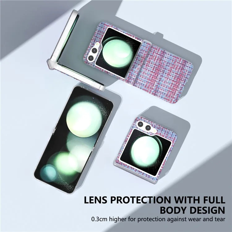 For Samsung Galaxy Z Flip5 5G Case Colorful Plaid Texture Leather Phone Cover Matte Frame Hinge Protection