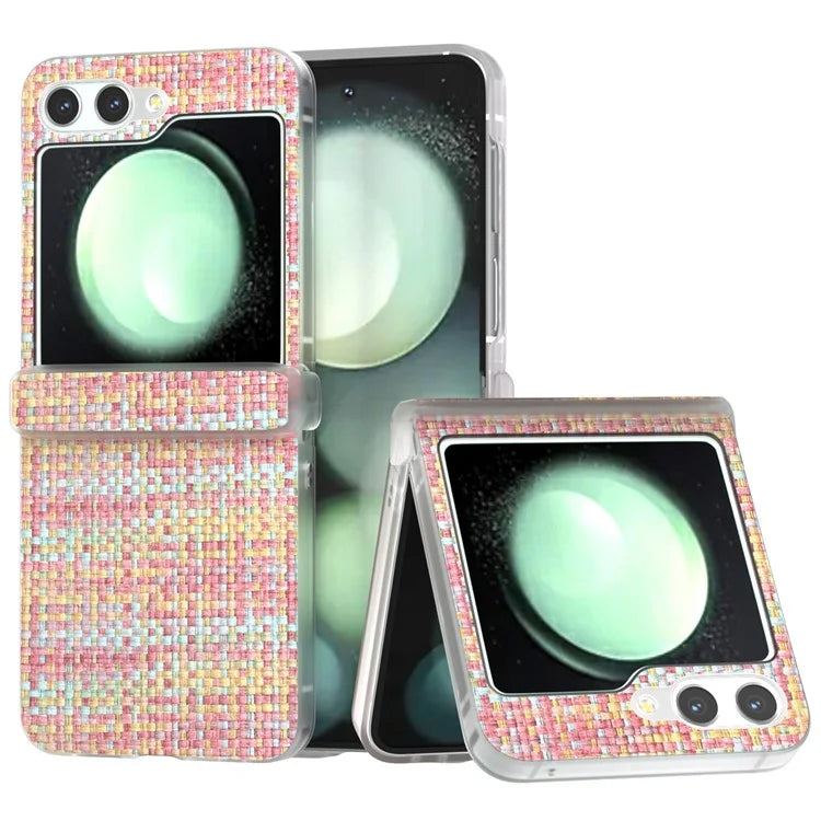 For Samsung Galaxy Z Flip5 5G Case Colorful Plaid Texture Leather Phone Cover Matte Frame Hinge Protection