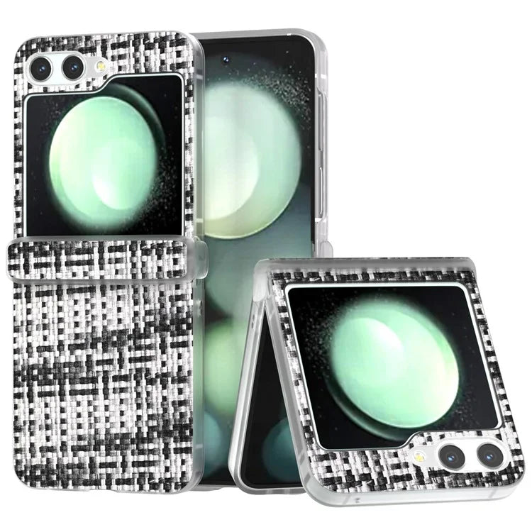 For Samsung Galaxy Z Flip5 5G Case Colorful Plaid Texture Leather Phone Cover Matte Frame Hinge Protection