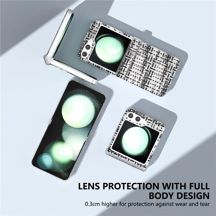 For Samsung Galaxy Z Flip5 5G Case Colorful Plaid Texture Leather Phone Cover Matte Frame Hinge Protection