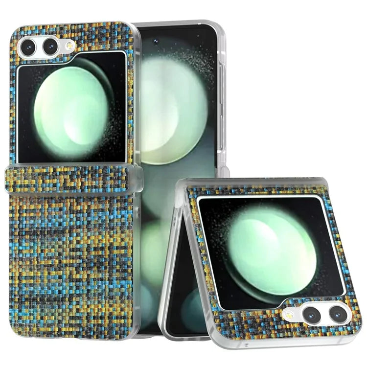 For Samsung Galaxy Z Flip5 5G Case Colorful Plaid Texture Leather Phone Cover Matte Frame Hinge Protection