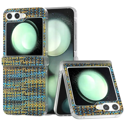 For Samsung Galaxy Z Flip5 5G Case Colorful Plaid Texture Leather Phone Cover Matte Frame Hinge Protection