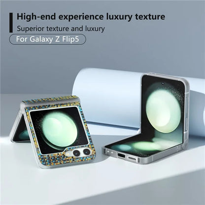 For Samsung Galaxy Z Flip5 5G Case Colorful Plaid Texture Leather Phone Cover Matte Frame Hinge Protection