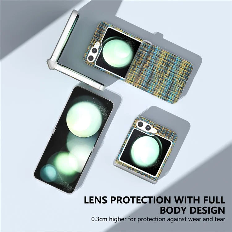 For Samsung Galaxy Z Flip5 5G Case Colorful Plaid Texture Leather Phone Cover Matte Frame Hinge Protection