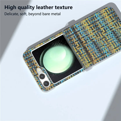 For Samsung Galaxy Z Flip5 5G Case Colorful Plaid Texture Leather Phone Cover Matte Frame Hinge Protection