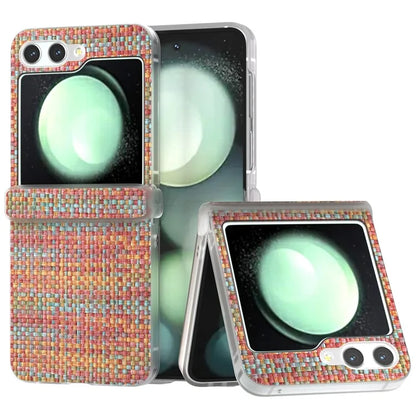 For Samsung Galaxy Z Flip5 5G Case Colorful Plaid Texture Leather Phone Cover Matte Frame Hinge Protection